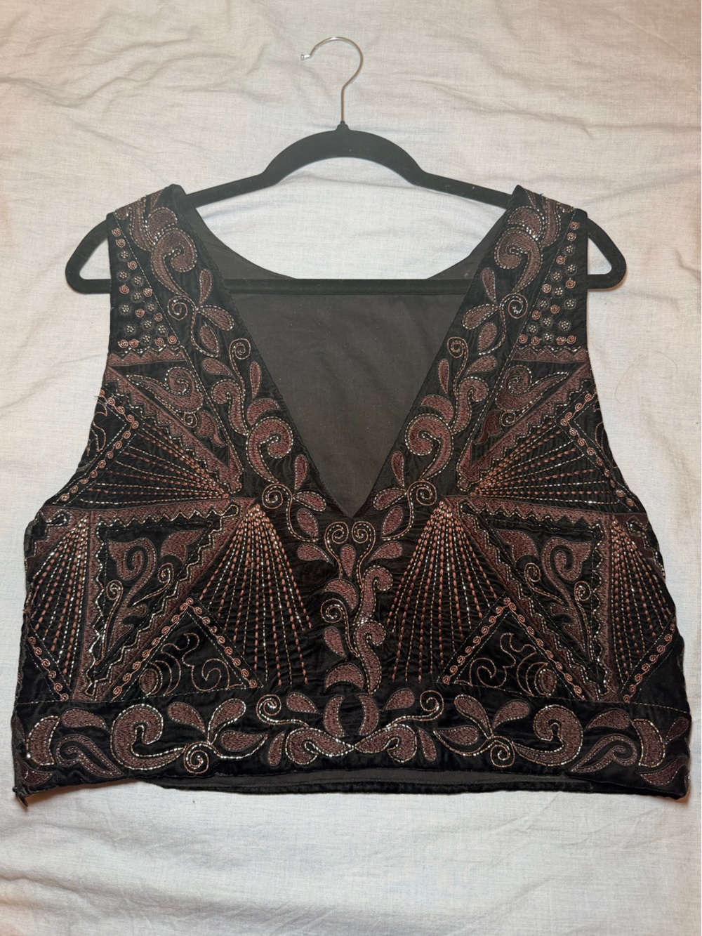 Zara Limited Edition Embroidered Beaded Crop Top – Black/Bronze